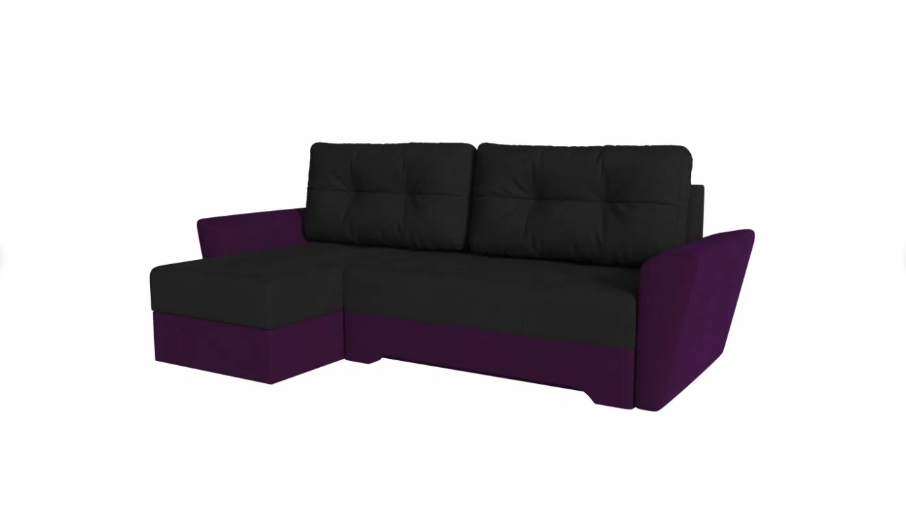 Угловой диван Амстердам Велюр Черный-Фиолетовый угол левый