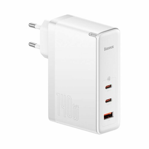 Зарядное устройство BASEUS GaN5 Pro Fast Charger USB+2*USB-C + Кабель Type-C-Type-C, 5A, 140W, белый зарядное устройство baseus gan5 pro fast charger 2c u 140w bps2 0 кабель type c type c pd3 1 1м белый