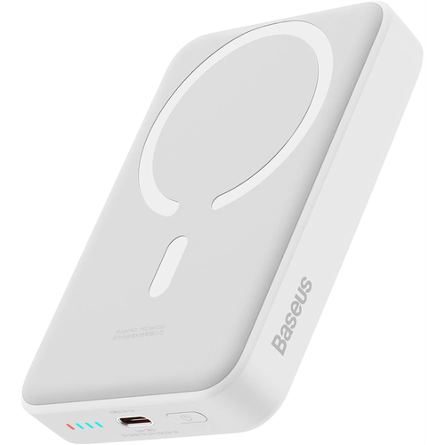 внешний аккумулятор с беспроводной зарядкой baseus magnetic mini air wireless fast charge power bank 10000mah 20w с кабелем type c черный Baseus Внешний аккумулятор с беспроводной зарядкой Baseus Magnetic Mini Wireless Fast Charge Power Bank PPCXM1030 10000mAh 30W белый