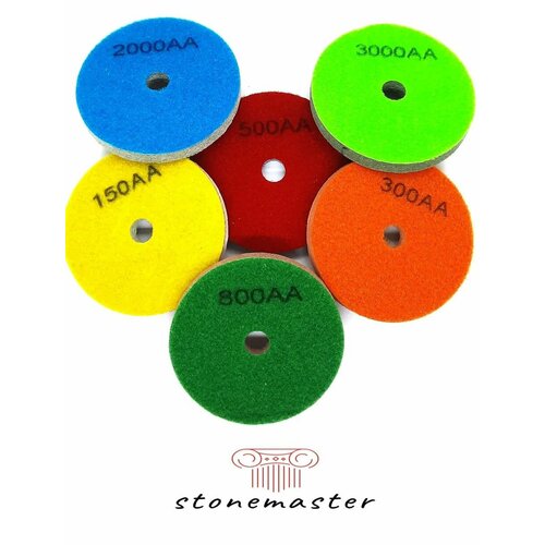 Алмазный полировальный круг по мрамору и граниту типа спонж ф100 мм комплект 6шт Stonemaster 15030050080020003000 2700₽