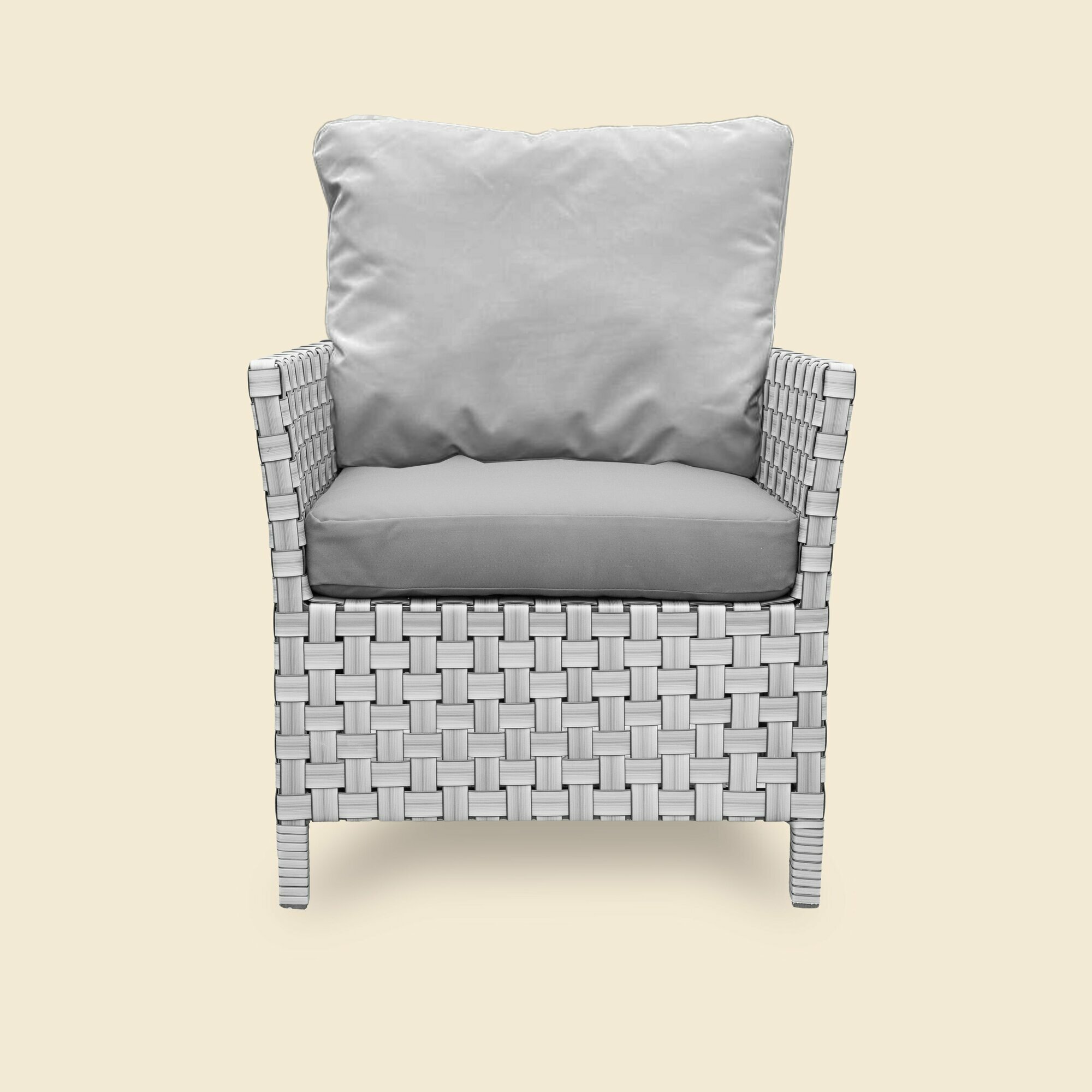 Кресло плетеное из ротанга STILO, белый, серые подушки
