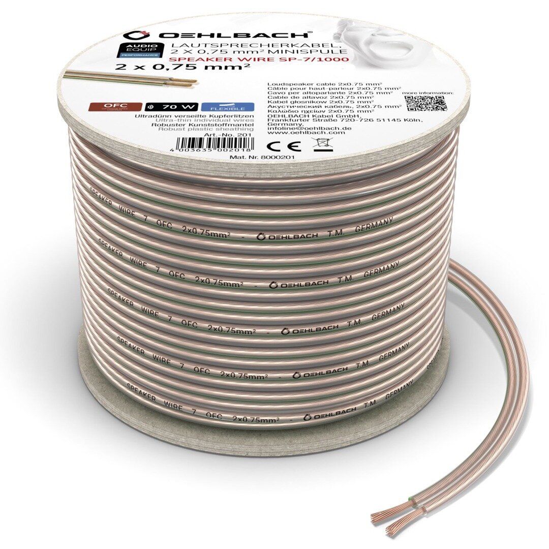 Кабель акустический на катушке Oehlbach 202 Performance Speaker Wire SP-7 Transparent 20.0m, катушка