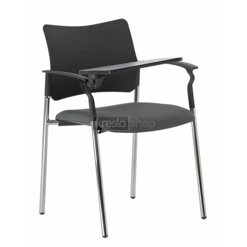 Конференц-кресло Pinko Pinko plastic 4legs Jade9502 Arms+WT со столиком, хромированные металлические ножки, черный пластик, серая ткань