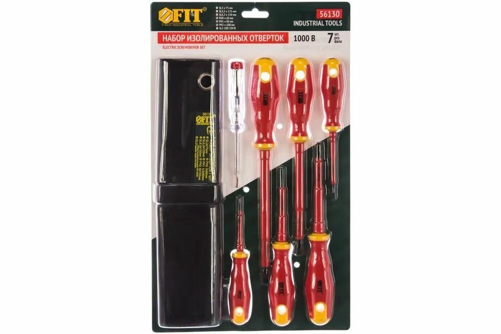 Отвертки изолированные 1000 В CrV сталь прорезин. ручки в нейлоновом конверте 6 шт.+ 1 индикатор