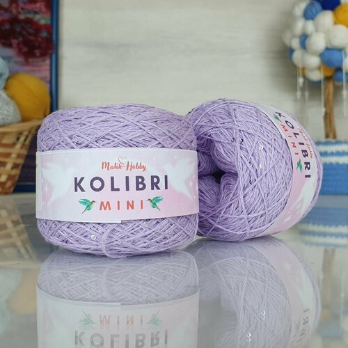 Пряжа MALIK HOBBY Колибри мини фиалка меланж с серебряными пайетками - 036 95 хлопок 5 пайетки 2 мотка 50 г 425 м 720₽