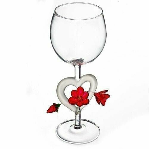Бокал для вина из стекла ручной работы. Цветущее сердце