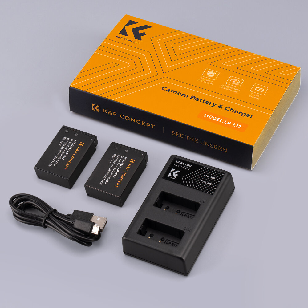 Зарядка и два аккумулятора LP-E17 K&F Concept