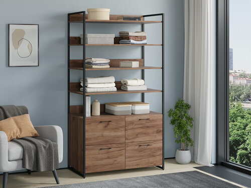 Изображение товара Стеллаж Урбан Лофт 04 с ящиками Черный/Дуб крафт табак с ящиками