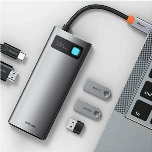 Разветвитель адаптер переходник концентратор Type-C HUB Хаб Baseus док станция 5 в 1 серый WKWG020013 серебристый, серый