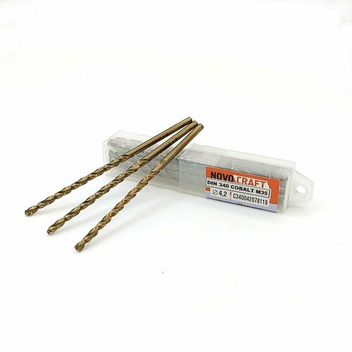 Сверло по металлу удлиненнoе 4,2 мм Novocraft Cobalt M35, DIN 340, уп. 10 шт.