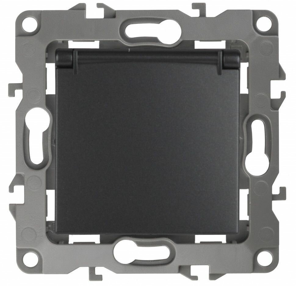 Розетка с крышкой Эра антрацит 16А (в рамку).