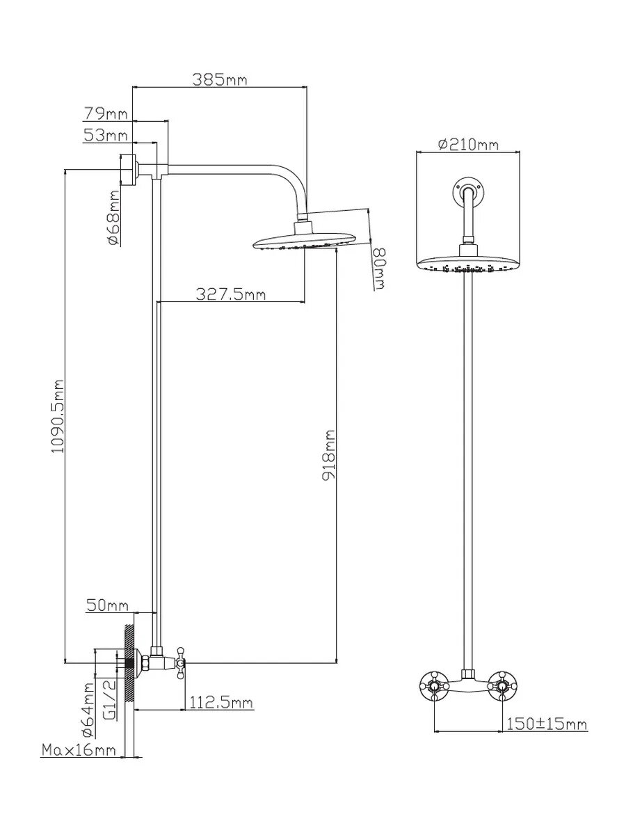 Душевая стойка Diadonna, латунь, хромированная, верхний душ, механическое управление — фото 1