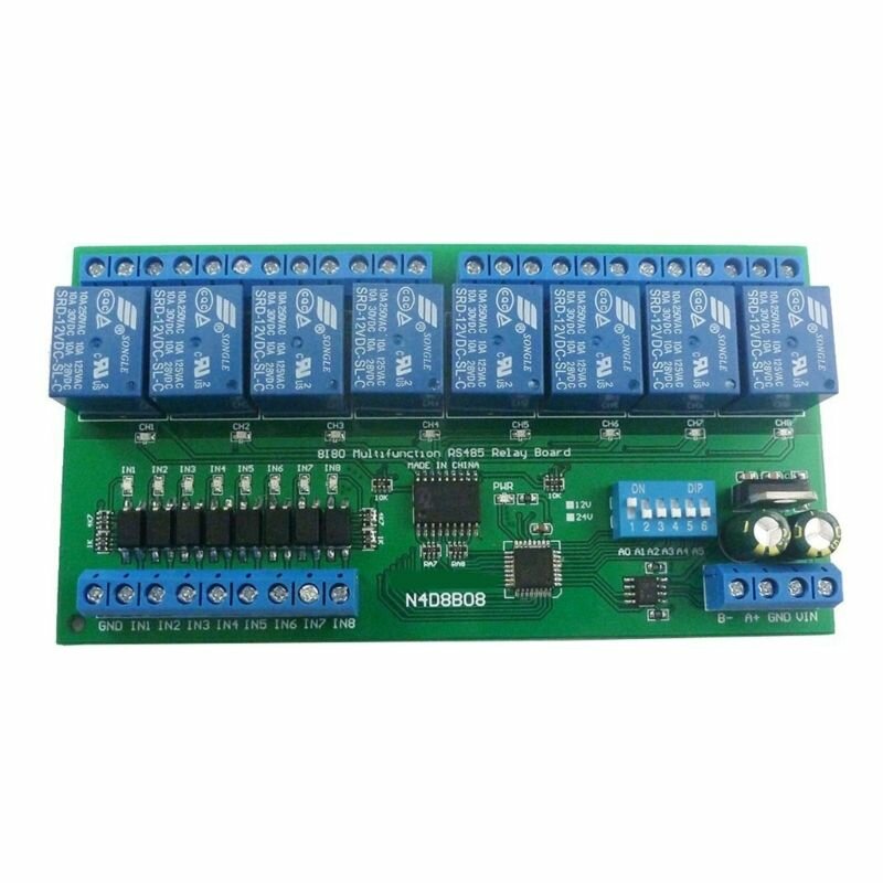DC12V 24V 8 изолированных входов и выходов DIN35 C45 Rail Box UART RS485 Релейный модуль Modbus RTU Плата переключателей управления
