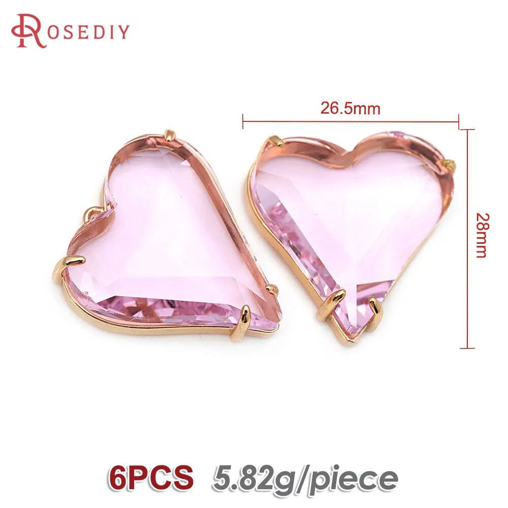 Шармы Rosediy сердечки из латуни под золото 6 шт. Розовый, 52793-Pink