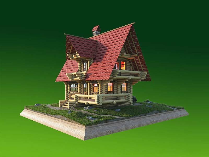 Набор для постройки модели Охотничий домик с подсветкой. Масштаб 1:35