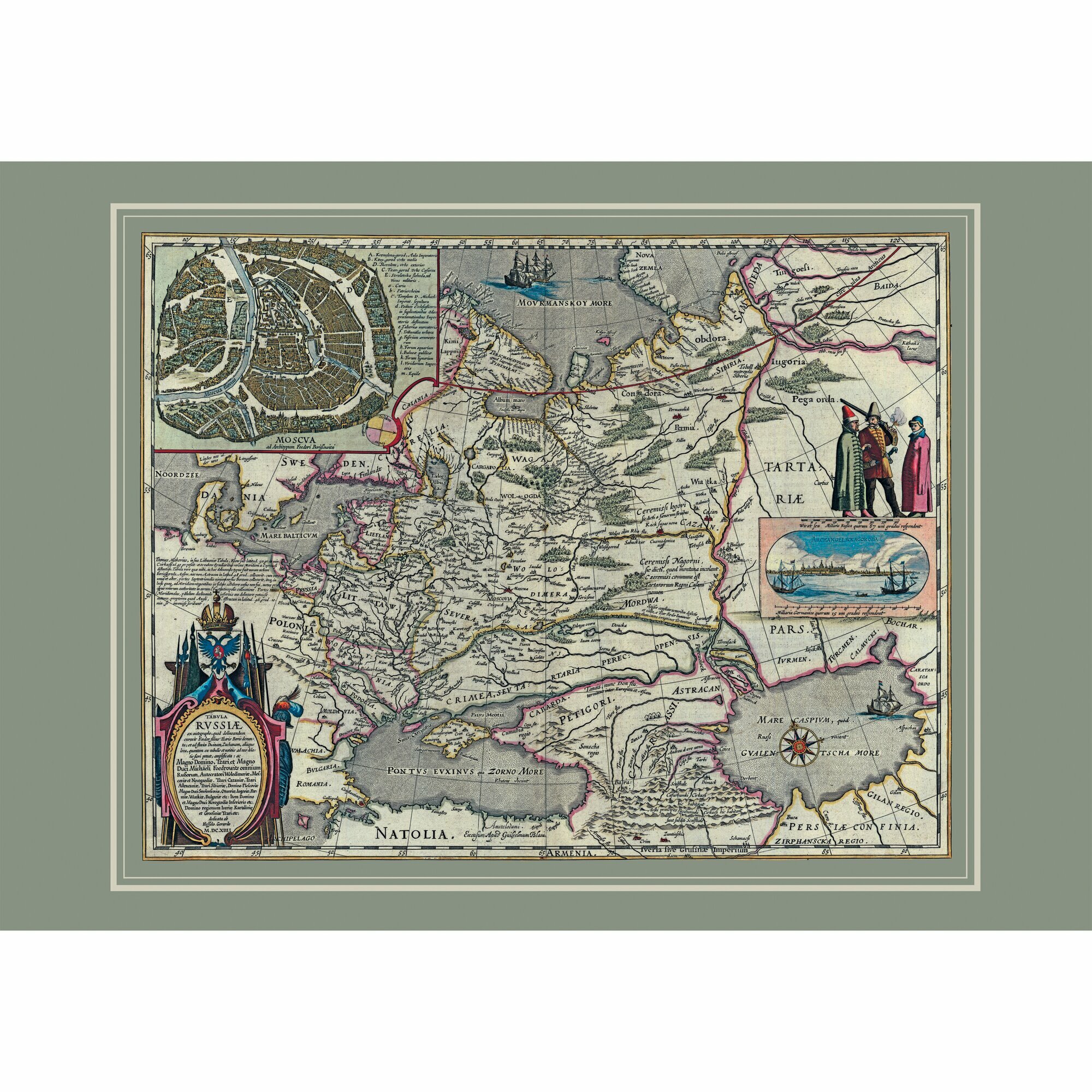Карта России старинная 1614 г музейная бумага размер 68х48 см.