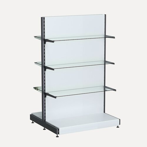 Изображение товара Стеллаж торговый металлический островной с наполнением ЛДСП "графф" №8-1.65-1С с полками из стекла, Белый