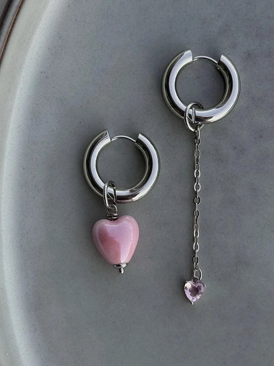 Серьги конго BLUE jewelry, керамика, розовый, серый