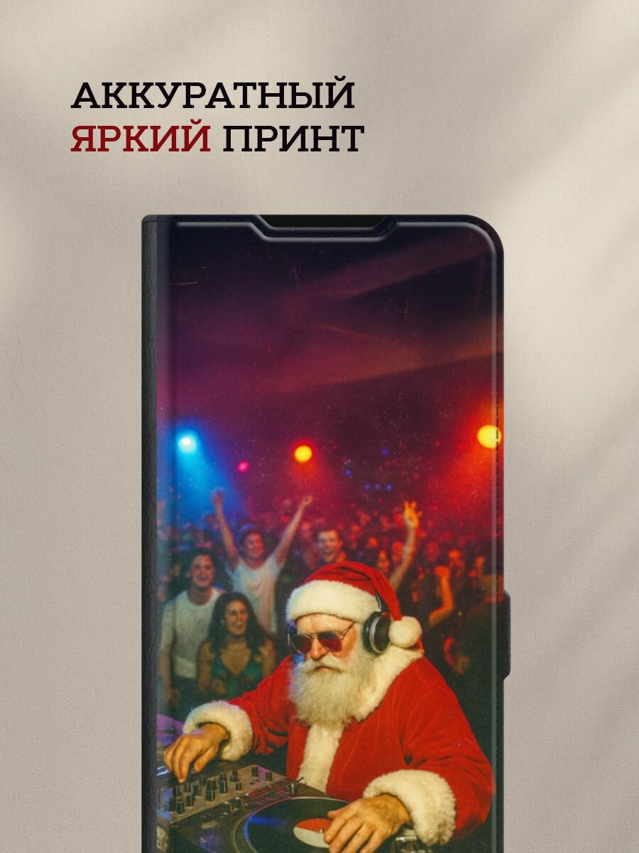 Чехол-книжка на Samsung Galaxy A17 / Самсунг А17 с рисунком DJ-Дед Мороз, черный — фото 1