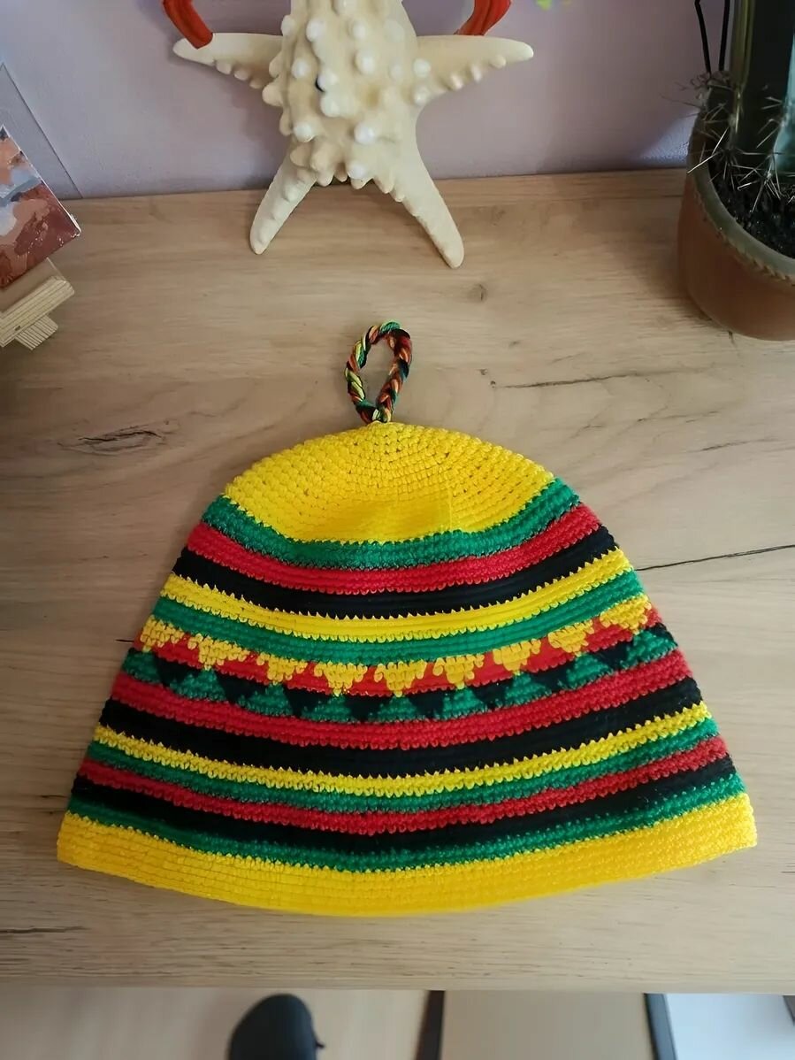 Шапка для бани вязаная Раста (ручная работа) размер 58-60 см — фото 1