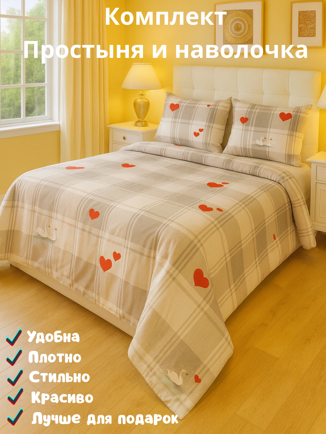 Постельное белья "Простыня и наволочка" размер евро стандарт