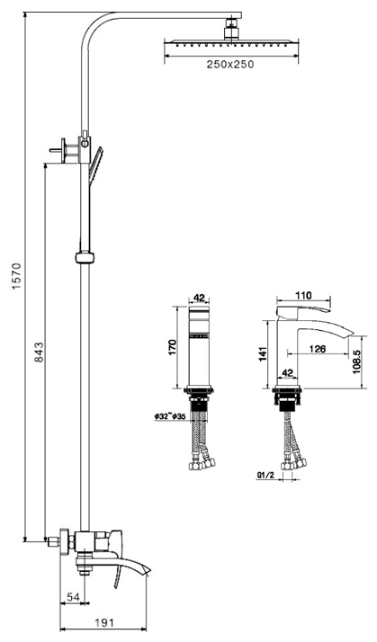 Набор для ванны 2 в 1 Hansberge CUBITO H5077 Хром - фотография № 10