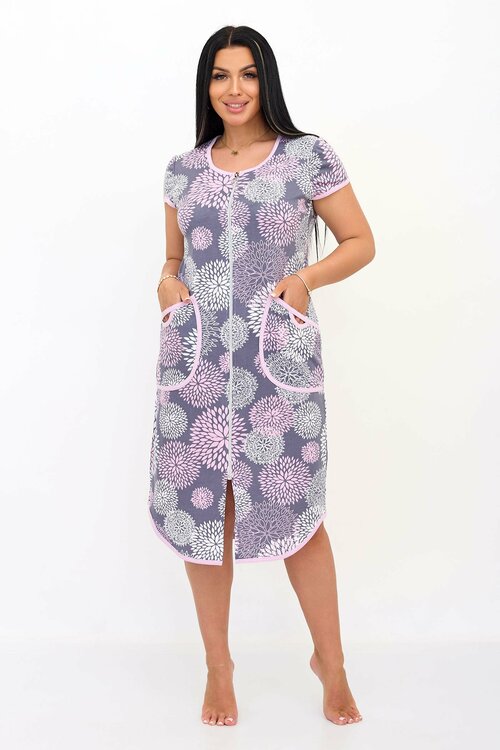 Халат Lika Dress средней длины, короткий рукав, карманы, размер 52, фиолетовый