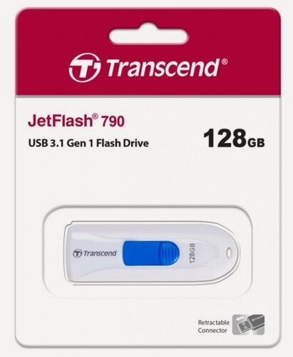 Изображение товара USB флешка Transcend 128Gb JetFlash 790W white USB 3.1 Gen 1 (90/45 Mb/s)