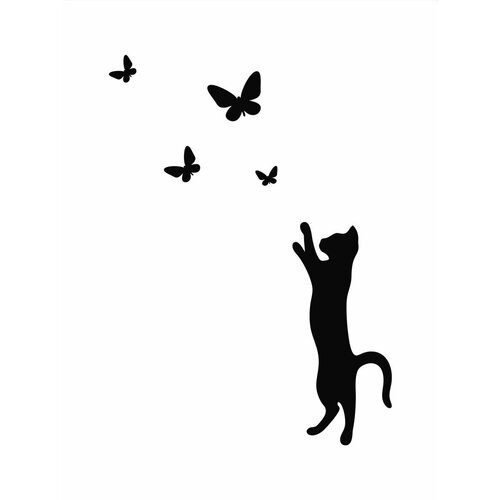 Интерьерная наклейка кот и бабочки