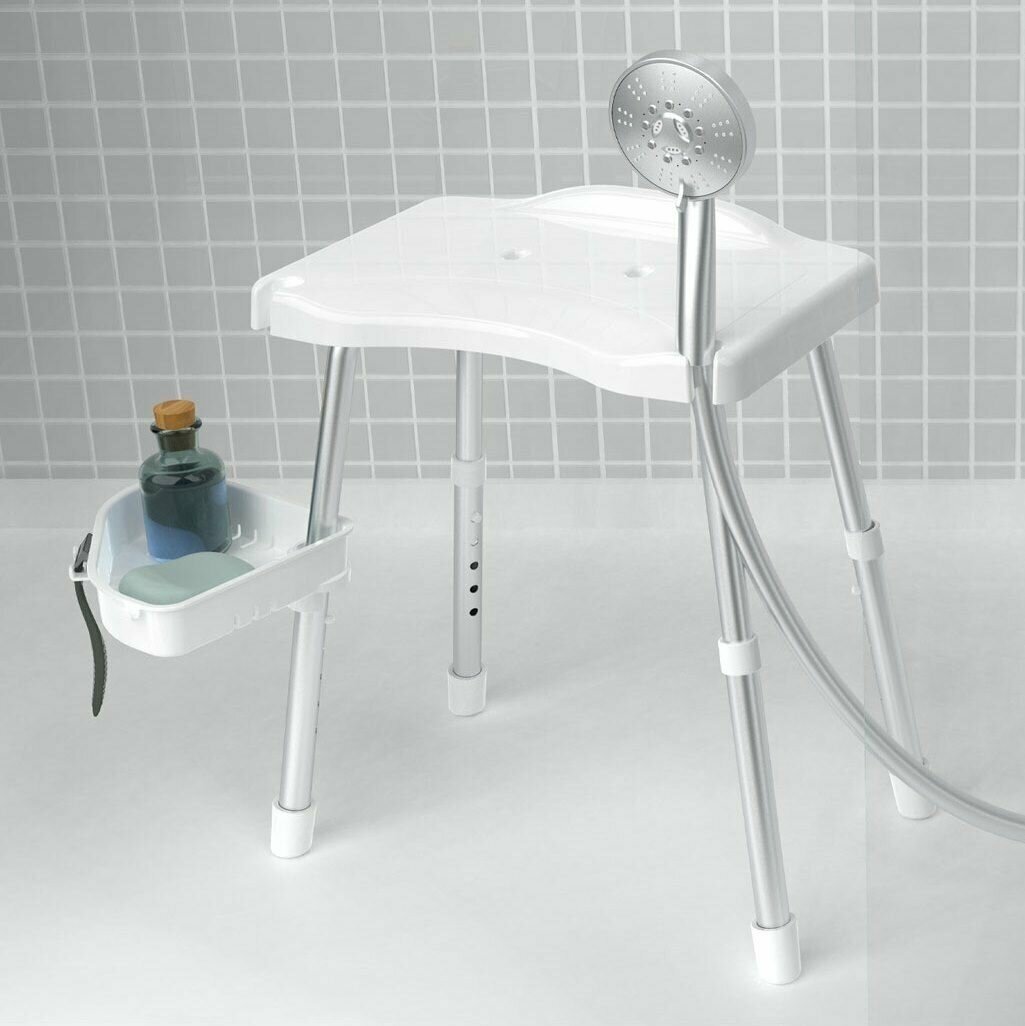 Стул для ванной Primanova M-KV35-01 серия APOLLO, цвет белый, материал алюминий, ABS пластик, нагрузка 150 кг, вид крепления накладное, размер 30x43x51 см