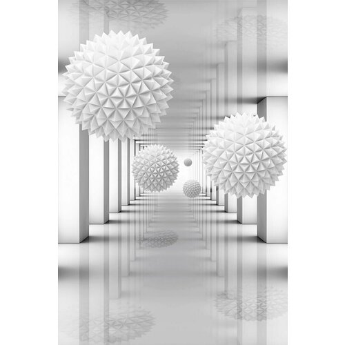 Моющиеся виниловые фотообои Белый тоннель и колючие шары 3D, 200х300 см