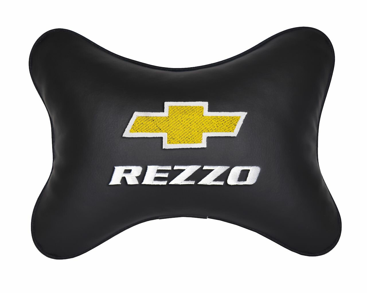 Автомобильная подушка на подголовник экокожа Black с логотипом автомобиля CHEVROLET REZZO