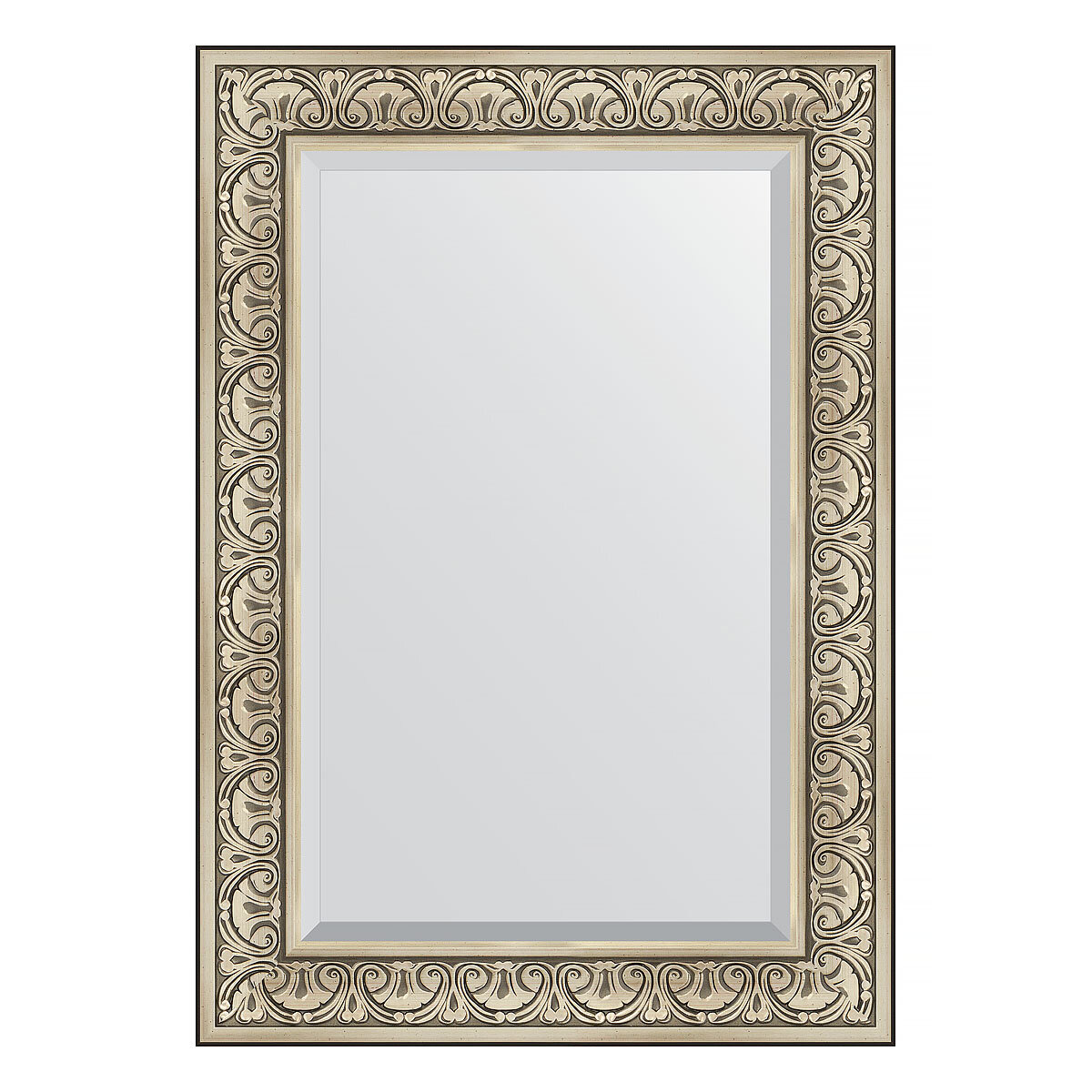 Зеркало настенное с фацетом EVOFORM в багетной раме барокко серебро, 70х100 см, для гостиной, прихожей, кабинета, спальни и ванной комнаты, BY 3450