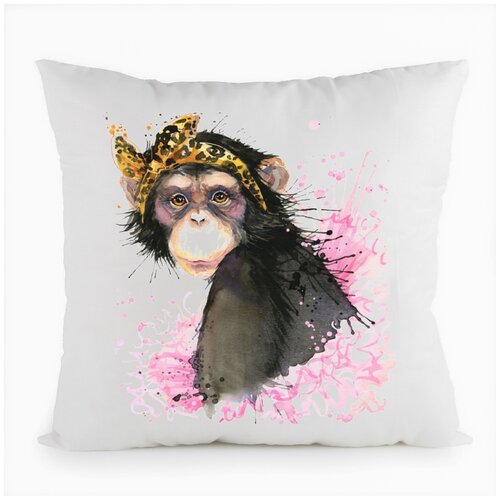 фото Подушка белая coolpodarok краски. шимпанзе девочка,белая