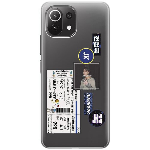 Силиконовый чехол с принтом BTS Stickers для Xiaomi Mi 11 Lite / 11 Lite 5G / Сяоми Ми 11 Лайт / 11 Лайт 5г силиконовый чехол на xiaomi mi 11 lite 11 lite 5g сяоми ми 11 лайт 11 лайт 5г silky touch premium с принтом lovers hands красный