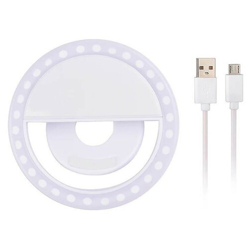 Осветитель кольцевой для смартфона Для селфи фото и видео Фонарик на прищепке 36 LED USB Встроенный аккумулятор 250 мАч белый 36400₽