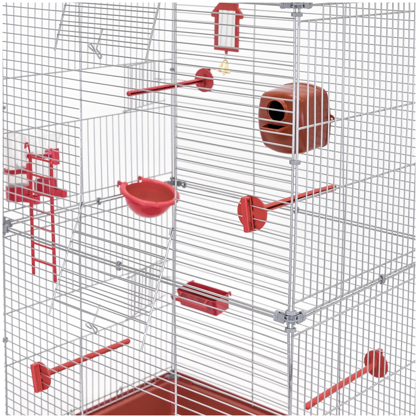 Клетка для птиц 126 х 58 х 40см: для попугая, для канарейки ЛОФТ-3 разборная "PetTails", 3 секции, шаг прута 13мм, рубиновая - фотография № 6