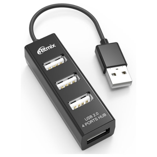 USB-концентратор Ritmix CR-2402, разъемов: 4, 10 см, черный разветвитель usb usb хаб ritmix cr 2402 black