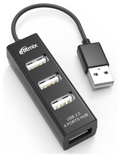 USB-концентратор  Ritmix CR-2402, разъемов: 4, 10 см, черный