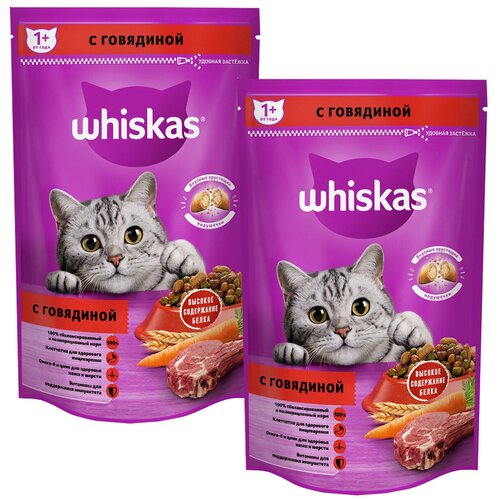 WHISKAS аппетитный обед для взрослых кошек c говядиной с нежным паштетом (0,8 + 0,8 кг)