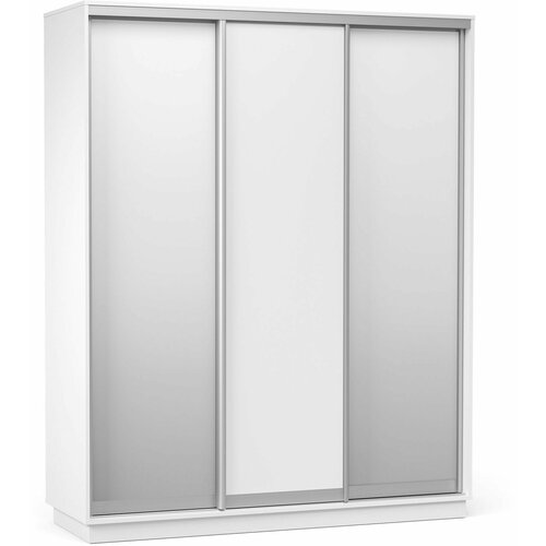 Шкаф-купе для одежды Тетрис, с двумя зеркалами, с полками и штангой, 180х60х220, Белый жемчуг