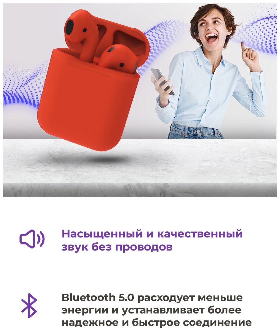 Наушники с микрофоном RITMIX RH-825BTH TWS, Bluetooth, вкладыши, белый [80000897] - фото №7