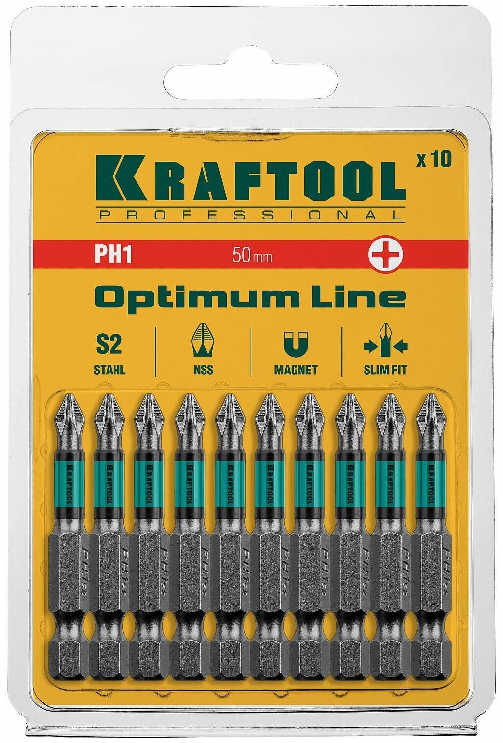 Биты KRAFTOOL Optimum Line PH1 50 мм 10 шт. 26122-1-50-10