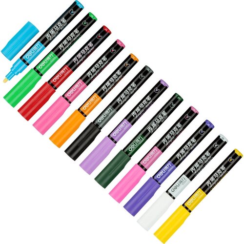 Набор акриловых маркеров Deli S583 классические цвета 12штук S583 текстмаркер розовый 12штук