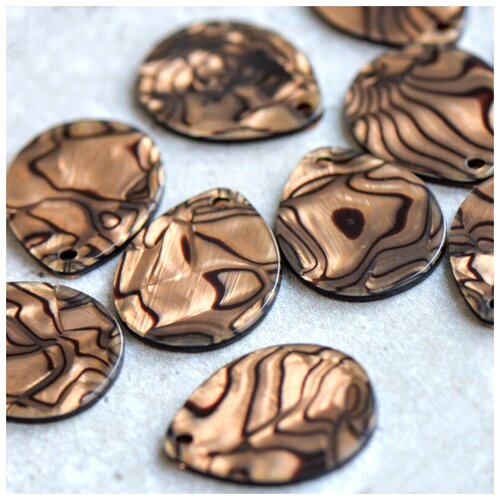 Кулон Подвеска из смолы Resin (упаковка 6 шт.) для рукоделия / декора / бижутерии, цвет коричневый перламутр, размер 28x22x2.5 мм