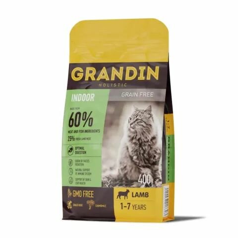 Grandin Indoor Сухой корм для кошек, с ягненком, 400 гр, 2 шт