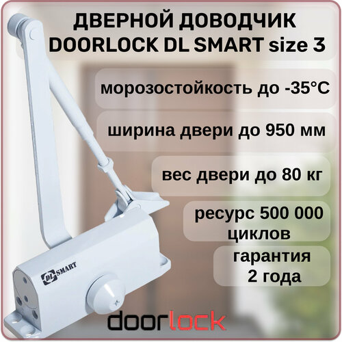 Доводчик дверной DOORLOCK DL SMART морозостойкий белый от 40 до 80 кг