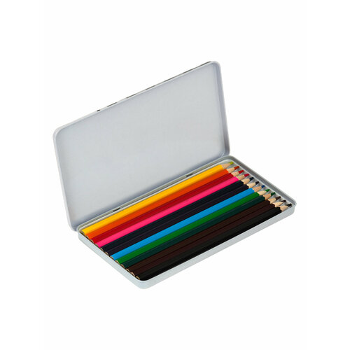 Набор цветных карандашей в футляре / Карандаш для творчества, заточенный, 12 шт