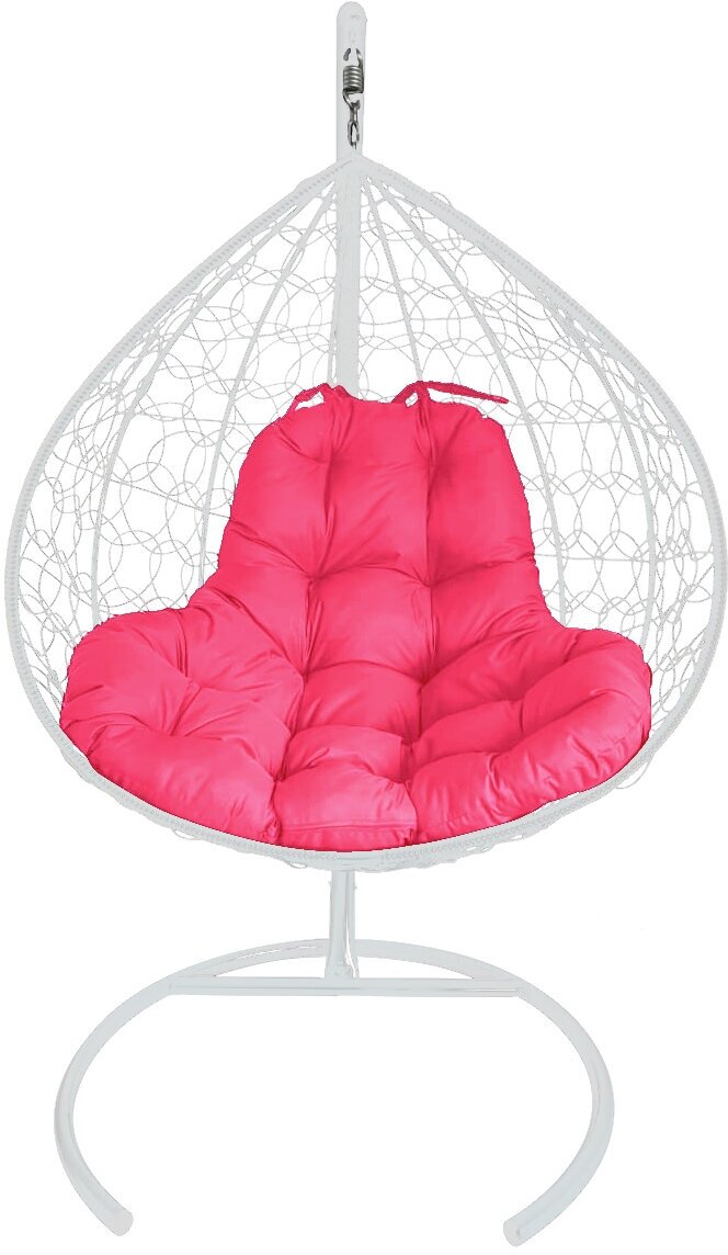 Подвесное кресло M-group XL с ротангом белое розовая подушка