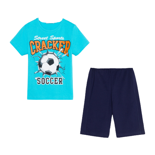 Комплект для мальчика (футболка/шорты), цвет бирюзовый/синий, рост 110 нет бренда   